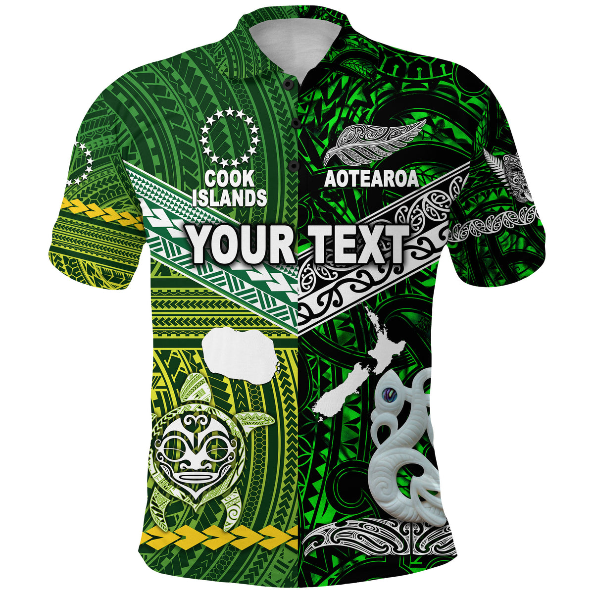 Custom New Zealand Cook Islands Polo Shirt Maori Together Green LT8 - Polynesian Pride