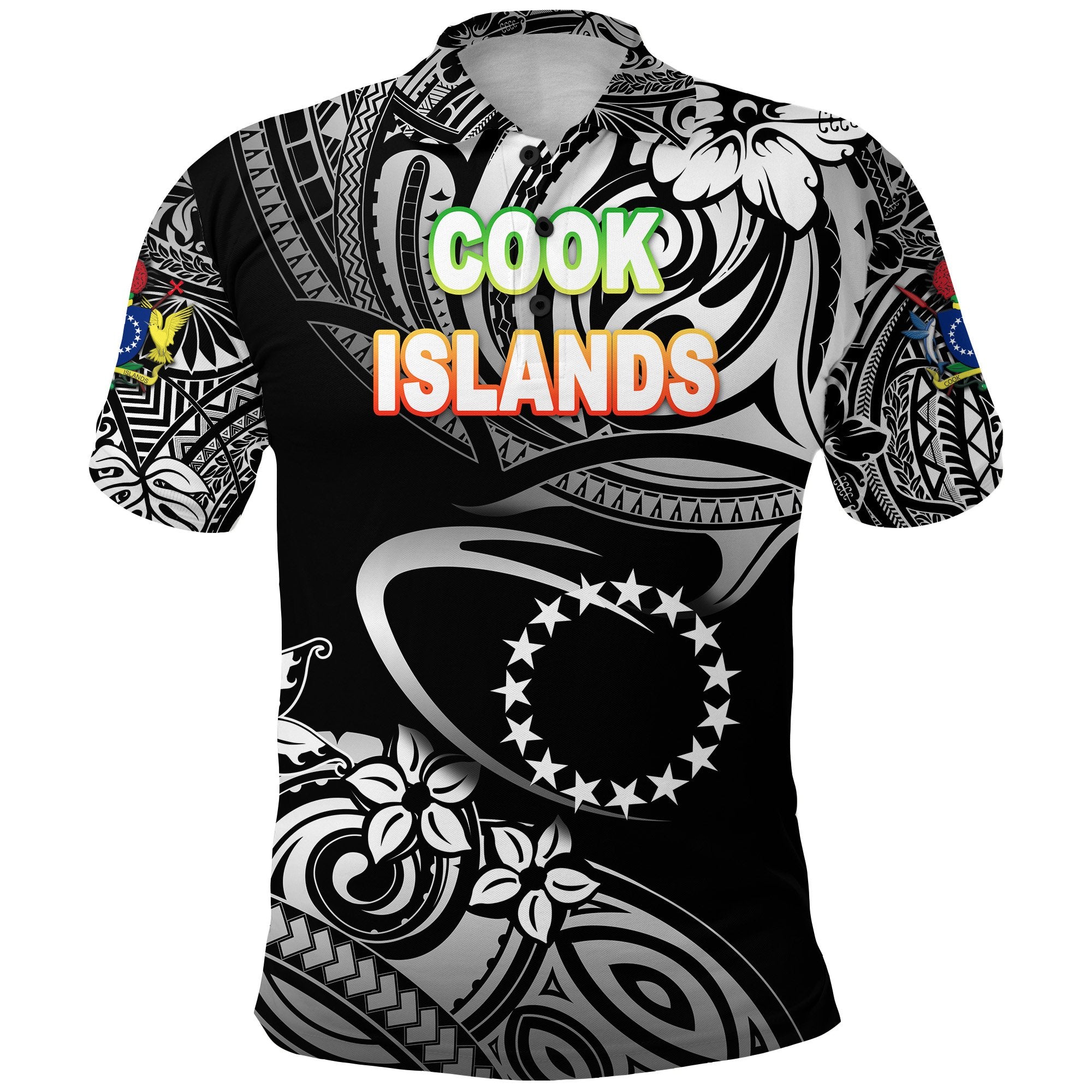 Custom Cook Islands Rugby Polo Shirt Unique Vibes Black, Custom Text and Number Unisex Black - Polynesian Pride