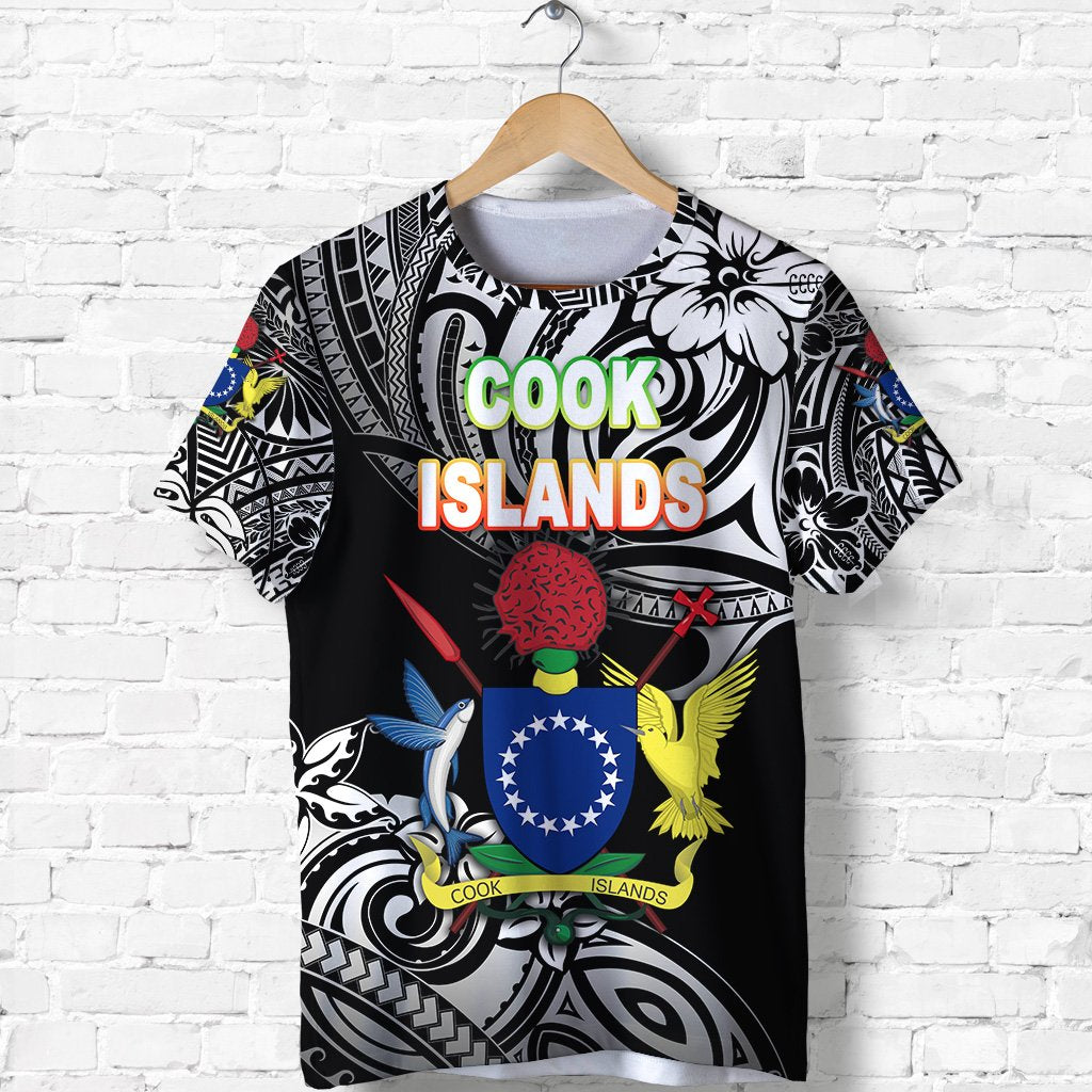 Custom Cook Islands Rugby T Shirt Unique Vibes Coat of Arms Black, Custom Text and Number Unisex Black - Polynesian Pride