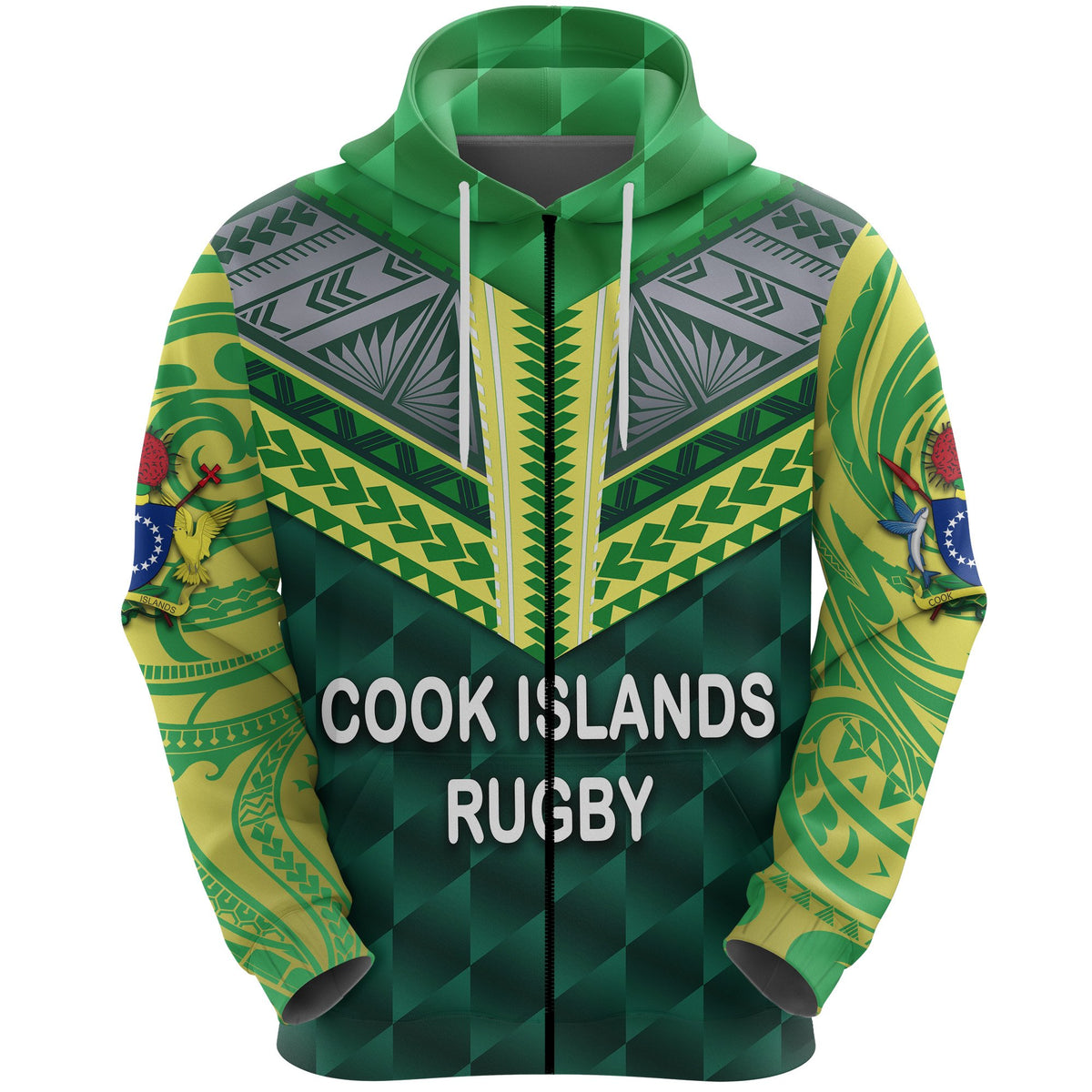 Cook Islands Rugby Zip Hoodie Unisex Green - Polynesian Pride
