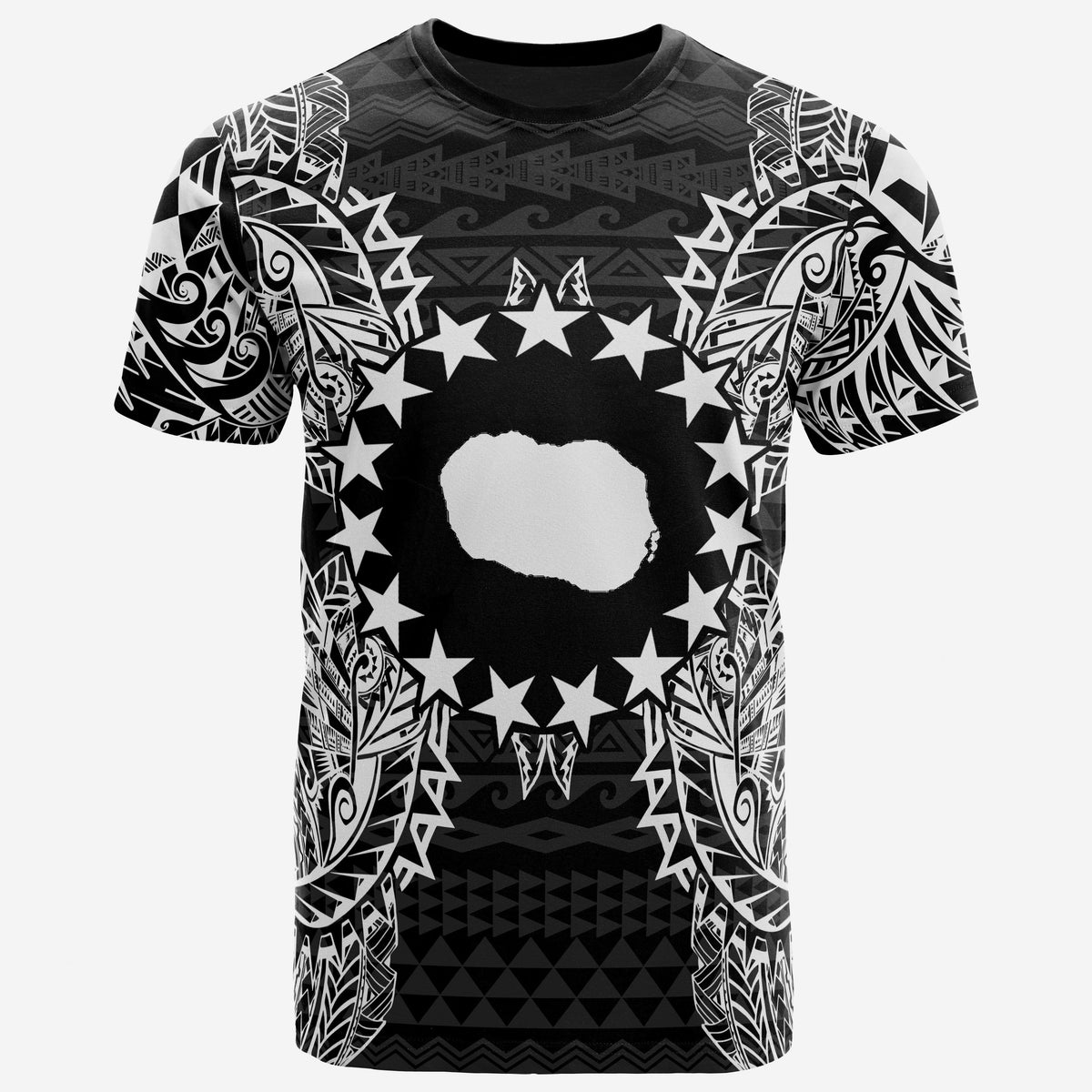 Cook Islands Polynesian T Shirt Cook Islands Flag Map Polynesian Tattoo White Black Unisex Black - Polynesian Pride