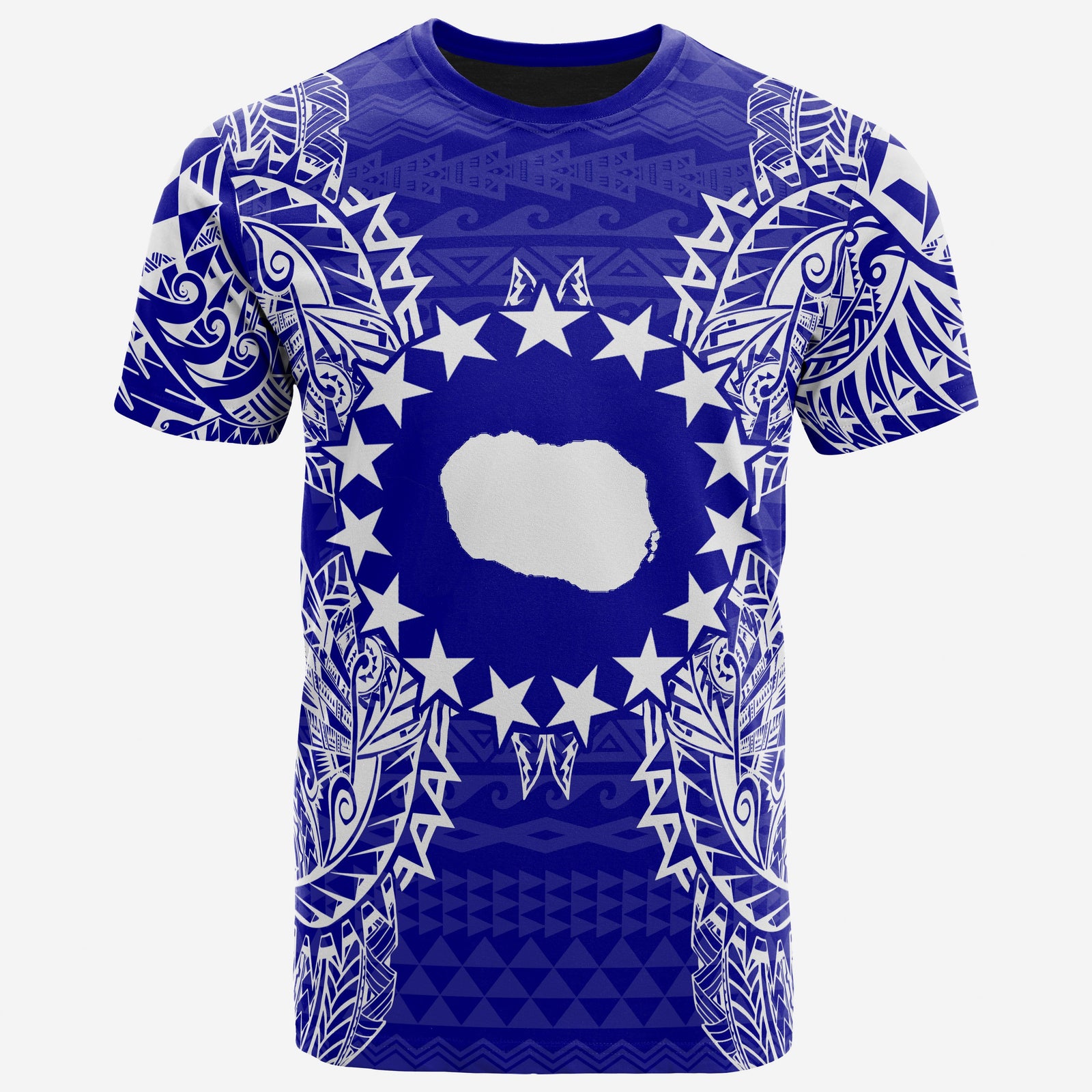 Cook Islands Polynesian T Shirt Cook Islands Flag Map Polynesian Tattoo Blue Unisex Blue - Polynesian Pride