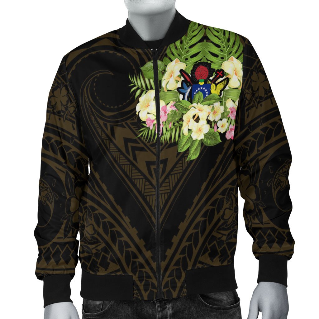 Cook Islands Men's Bomber Jacket - Polynesian Gold Patterns Collection Black - Polynesian Pride