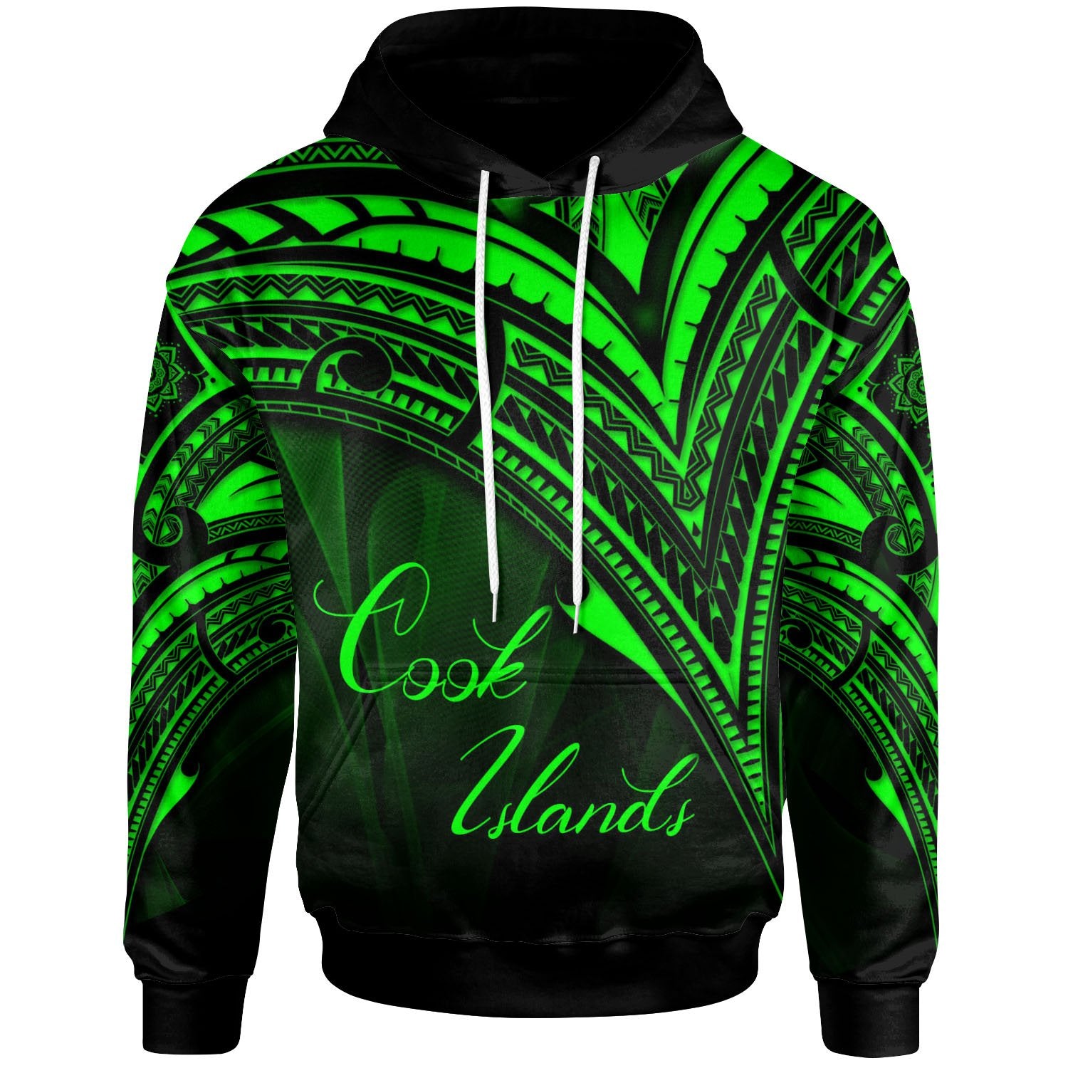 Cook Islands Hoodie Green Color Cross Style Unisex Black - Polynesian Pride