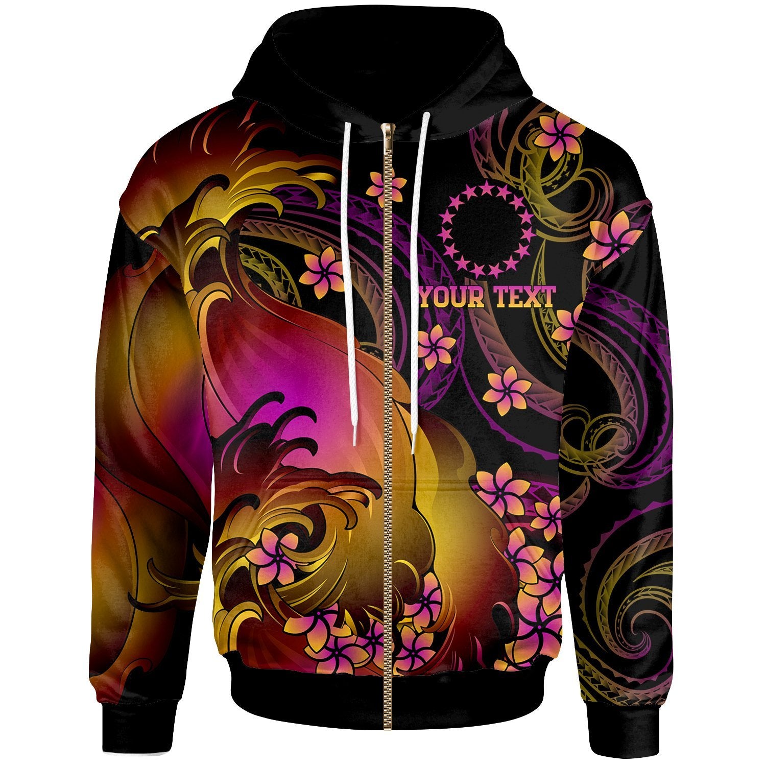 Cook Islands Custom Zip up Hoodie Cook Islands in wave Unisex Black - Polynesian Pride