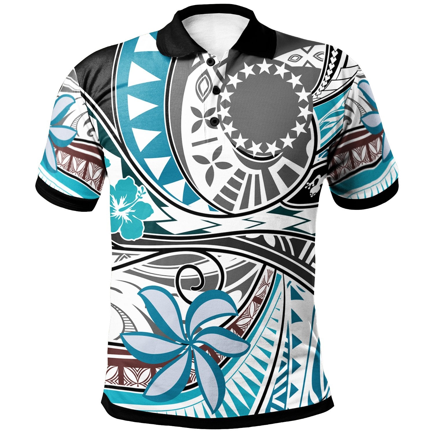 Cook Islands Polo Shirt Flower and Flow Unisex Blue - Polynesian Pride