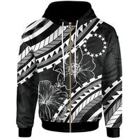 Cook Islands Zip Hoodie Palm Leaf Texture Black Unisex Black - Polynesian Pride