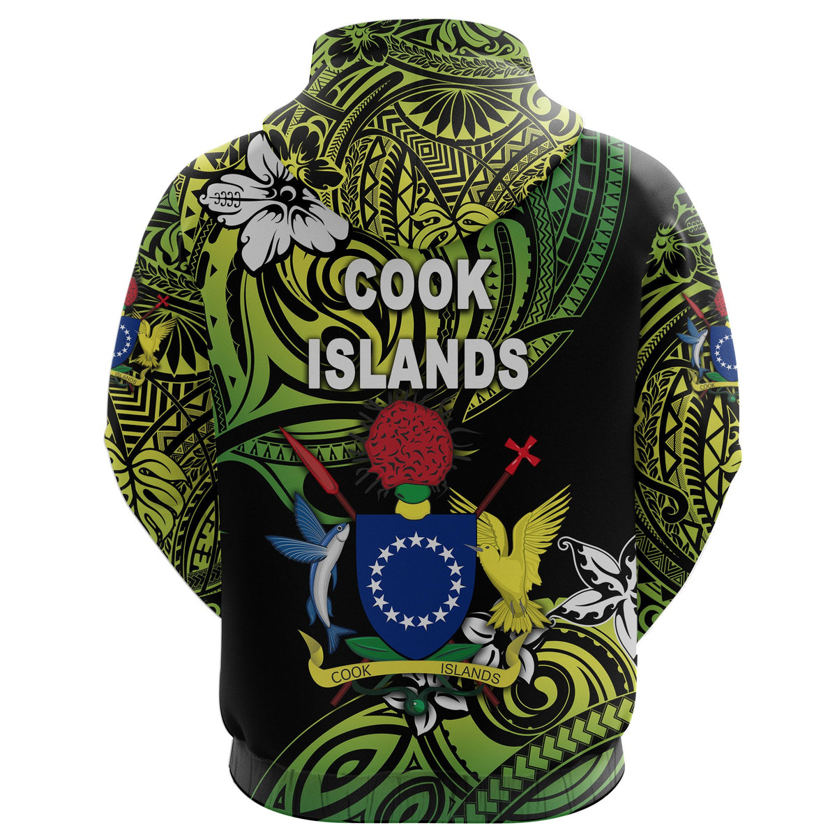Cook Islands Rugby Zip Hoodie Unique Vibes Coat of Arms Green - Polynesian Pride