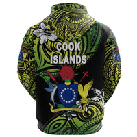 Custom Cook Islands Rugby Zip Hoodie Unique Vibes Coat of Arms Green - Polynesian Pride
