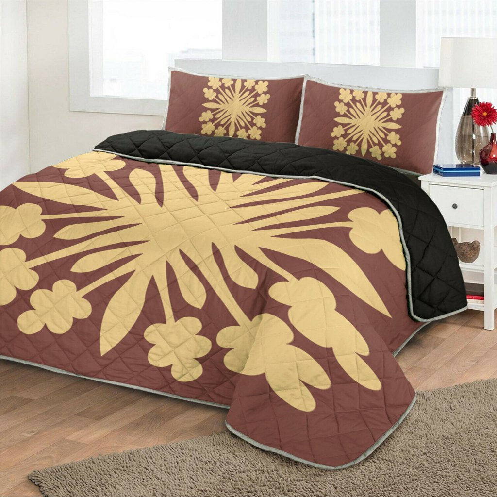 Hawaiian Royal Pattern Quilt Bed Set - Coral - G2 Style - AH - Polynesian Pride