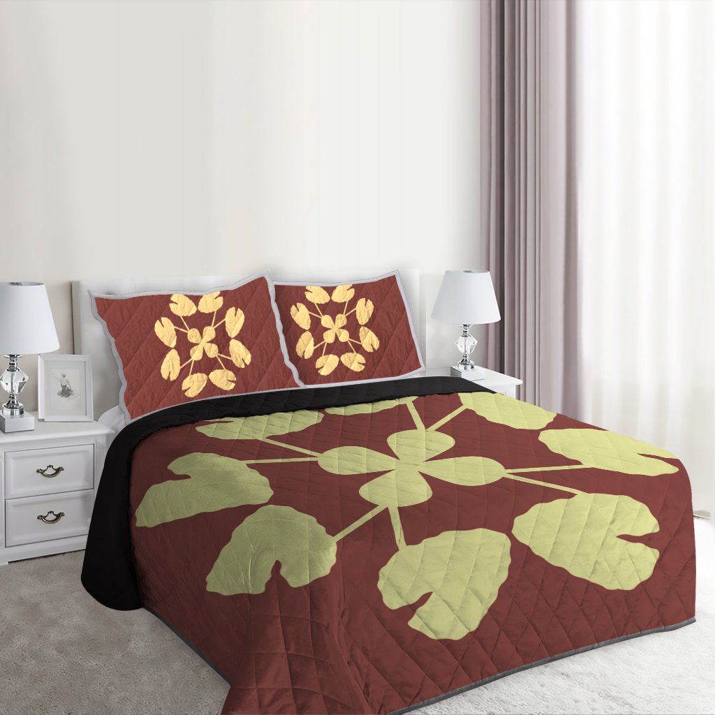 Hawaiian Royal Pattern Quilt Bed Set - Coral - D3 Style - Polynesian Pride