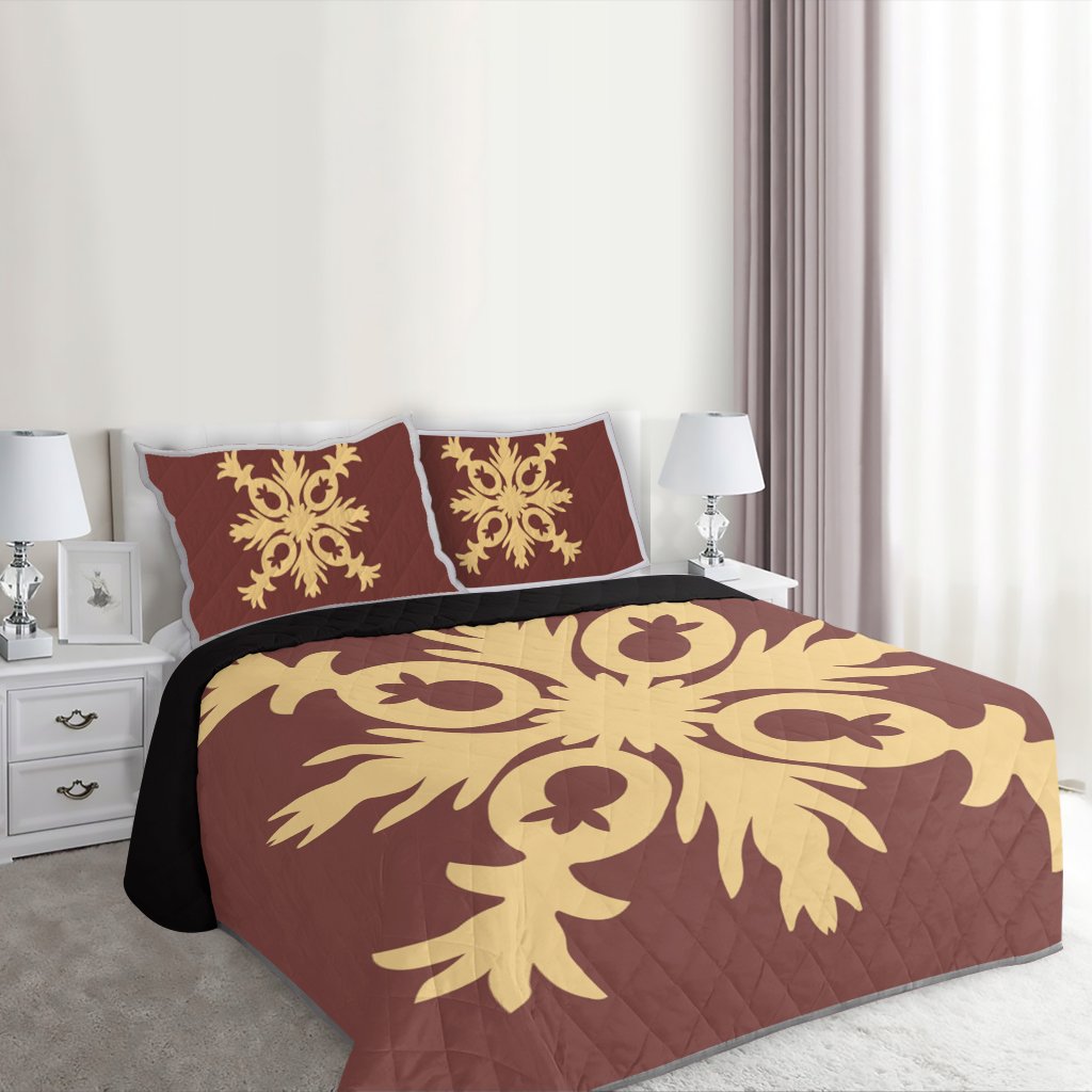 Hawaiian Royal Pattern Quilt Bed Set - Coral - F2 Style - AH - Polynesian Pride