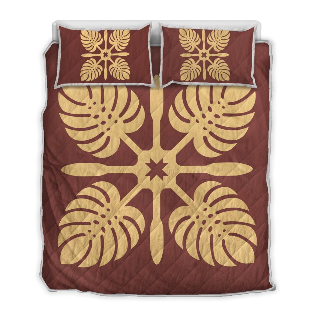 Hawaiian Royal Pattern Quilt Bed Set - Coral - I3 Style - AH Coral - Polynesian Pride