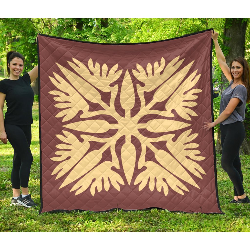 Hawaiian Royal Pattern Premium Quilt - Coral - A3 Style - AH Coral - Polynesian Pride