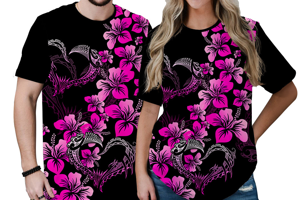 Polynesian Valentine T Shirt Hibiscus Flowers Pink Style LT6 No Men - Polynesian Pride