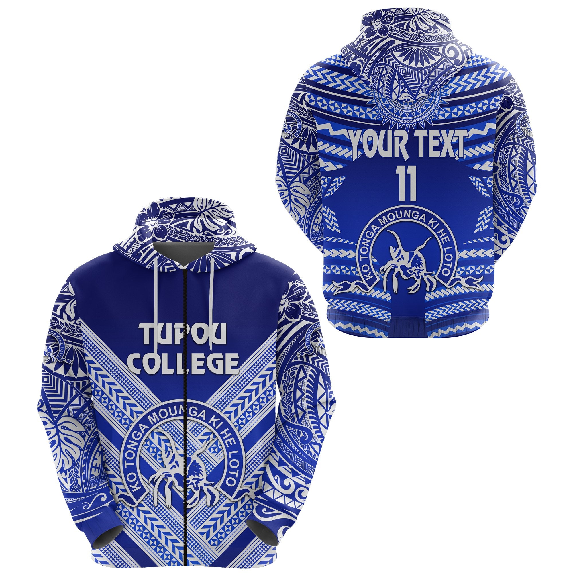 Custom Kolisi Ko Tupou College Tonga Zip Hoodie Creative Style Blue, Custom Text and Number Unisex Blue - Polynesian Pride