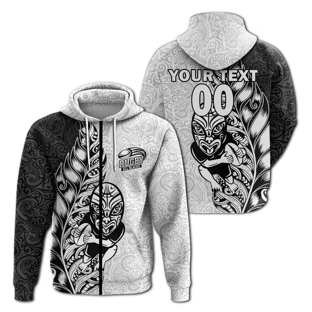 Custom New Zealand Maori All Black Rugby Hoodie LT2 Zip Hoodie WHITE - Polynesian Pride
