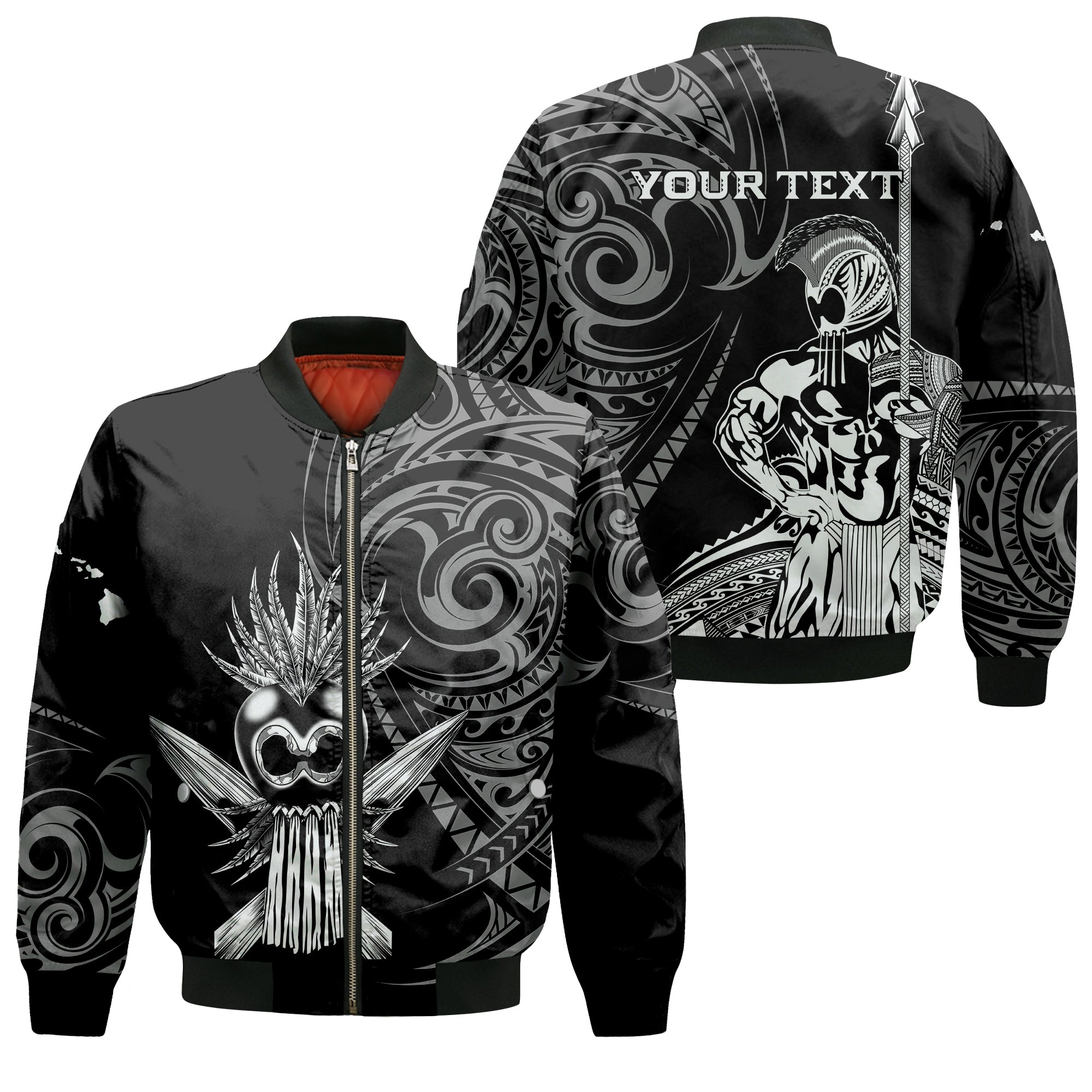 (Custom Personalised) Hawaii Ikaika Warrior Bomber Jacket - LT2 Unisex BLACK - Polynesian Pride