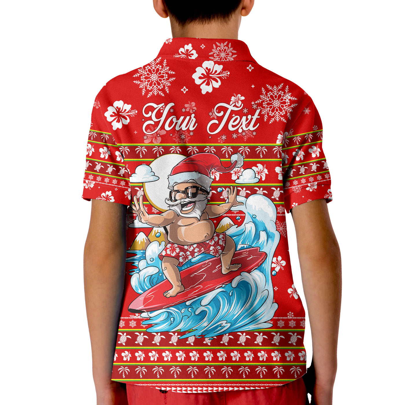 Custom Hawaii Christmas Santas Surf Mele Kalikimaka Polo Shirt LT2 Kid RED - Polynesian Pride