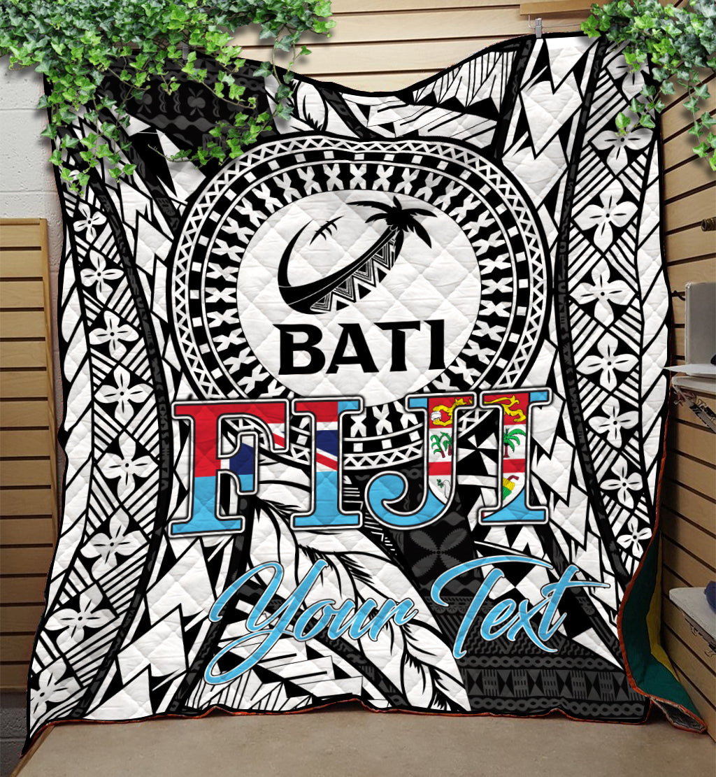 (Custom Personalised) Fiji Rugby Bati Tapa Pattern Quilt - LT2 BLACK - Polynesian Pride