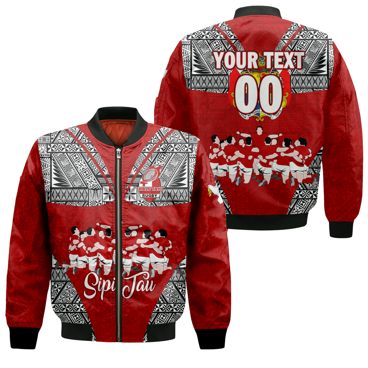 (Custom Personalised) Tonga Rugby Ikale Tahi Sipi Tau Bomber Jacket - LT2 Unisex RED - Polynesian Pride