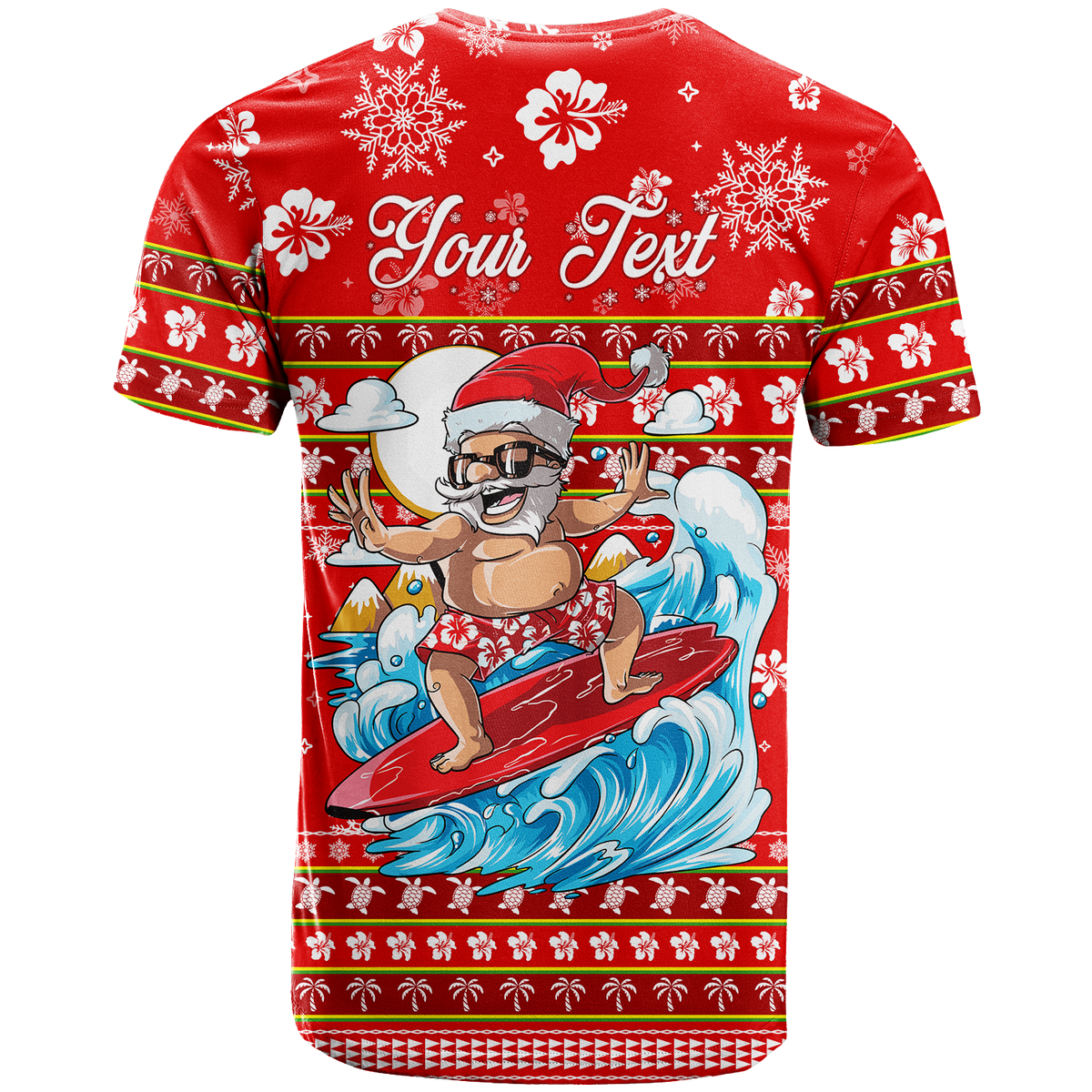 Custom Hawaii Christmas Santas Surf Mele Kalikimaka T Shirt LT2 Adult RED - Polynesian Pride