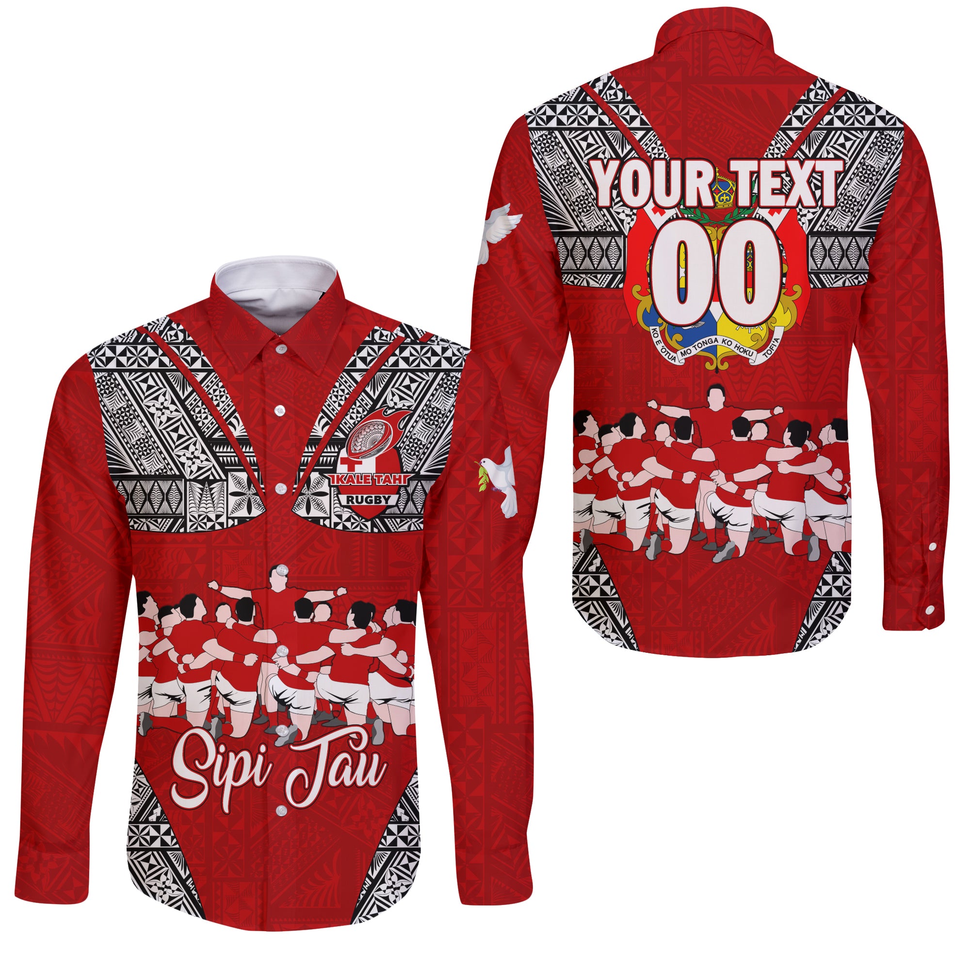 (Custom Personalised) Tonga Rugby Ikale Tahi Sipi Tau Long Sleeve Button Shirt - LT2 Unisex RED - Polynesian Pride