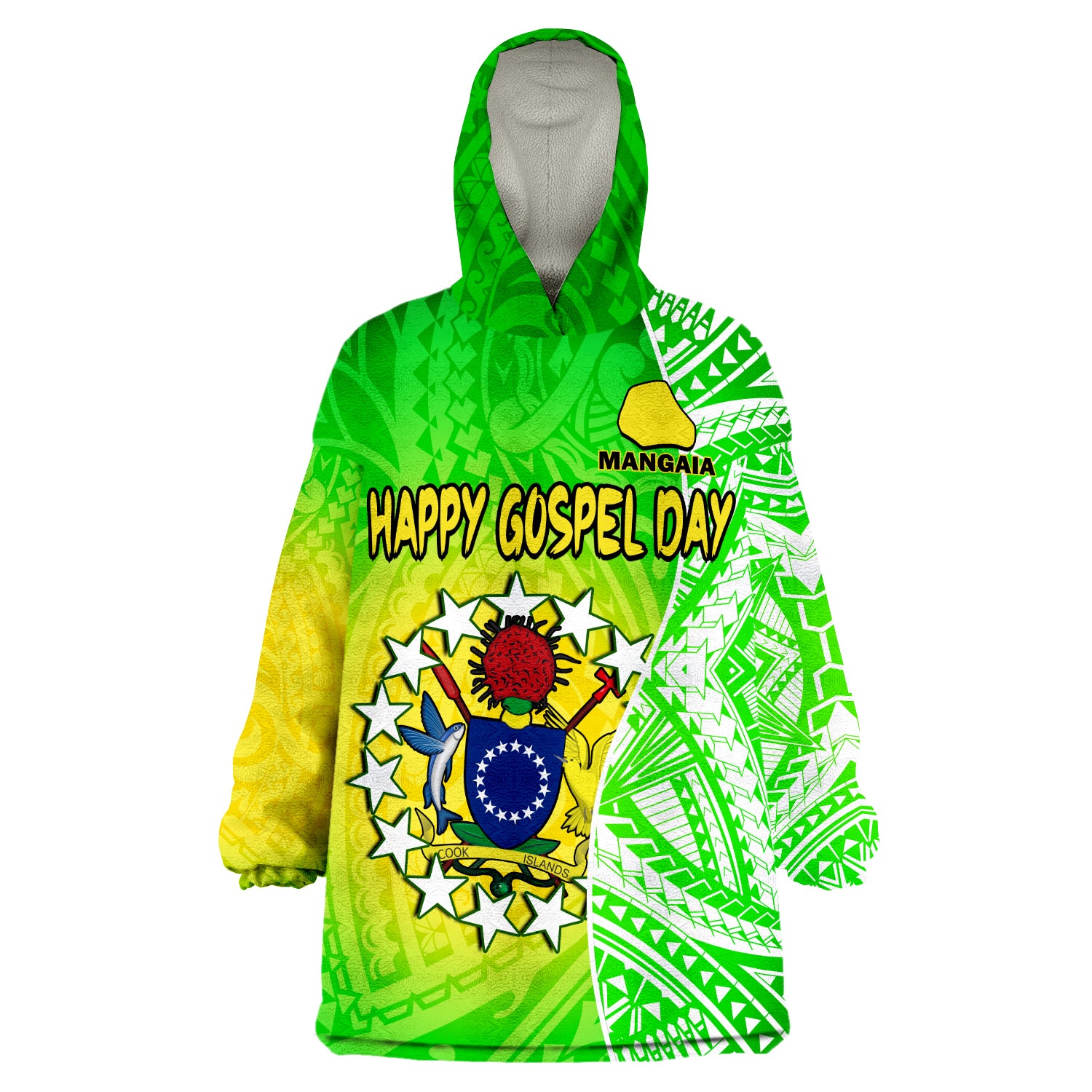 (Custom Personalised) Happy Mangaia Gospel Day Cook Islands Coat Of Arms Polynesian Pattern Wearable Blanket Hoodie LT14 Unisex One Size - Polynesian Pride