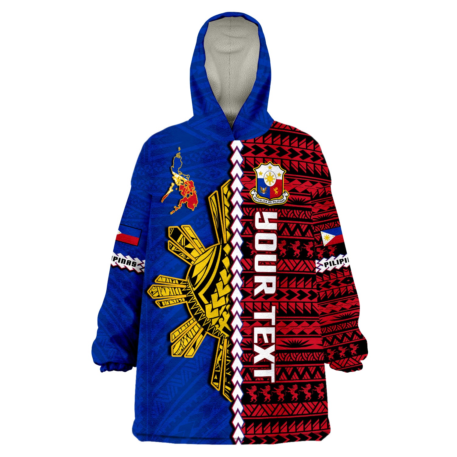 (Custom Personalised) Philippines Pilipinas Sun Mix Polynesian Pattern Wearable Blanket Hoodie LT14 Unisex One Size - Polynesian Pride