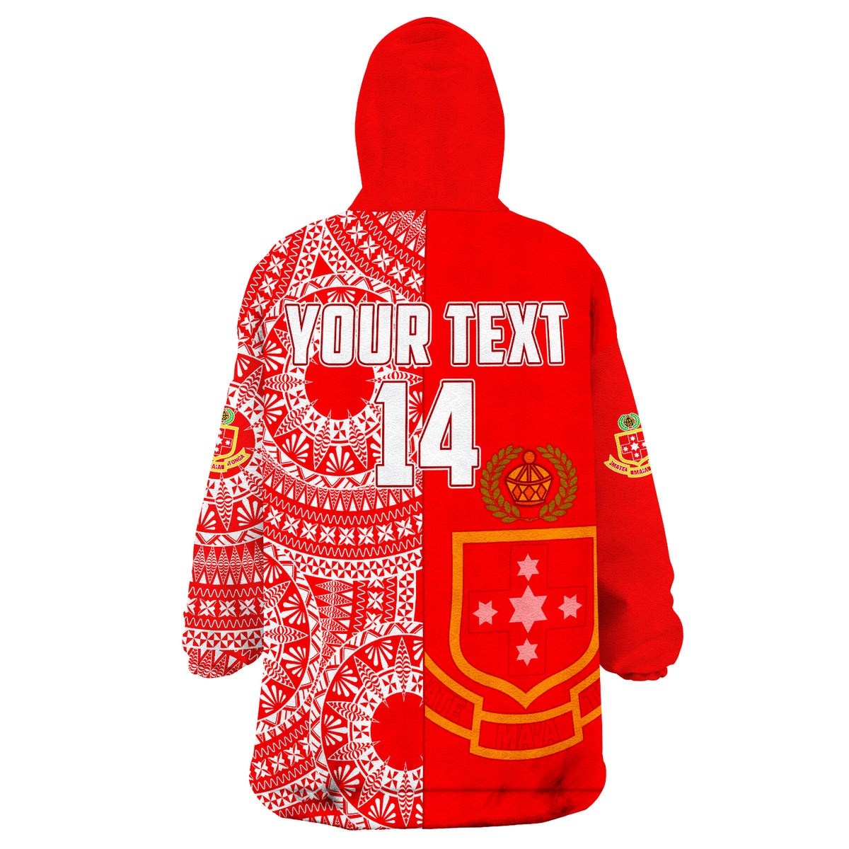 (Custom Text And Number) Kolisi Tonga High School Class Of Year Tongan Ngatu Pattern Wearable Blanket Hoodie LT14 - Polynesian Pride