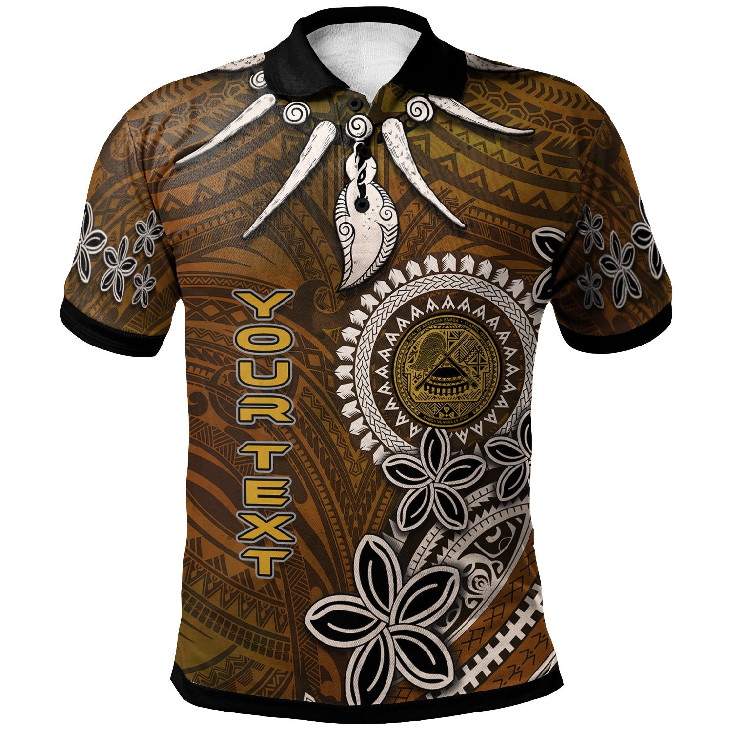 American Samoa Custom Polo Shirt Polynesian Boar Tusk Unisex Brown - Polynesian Pride