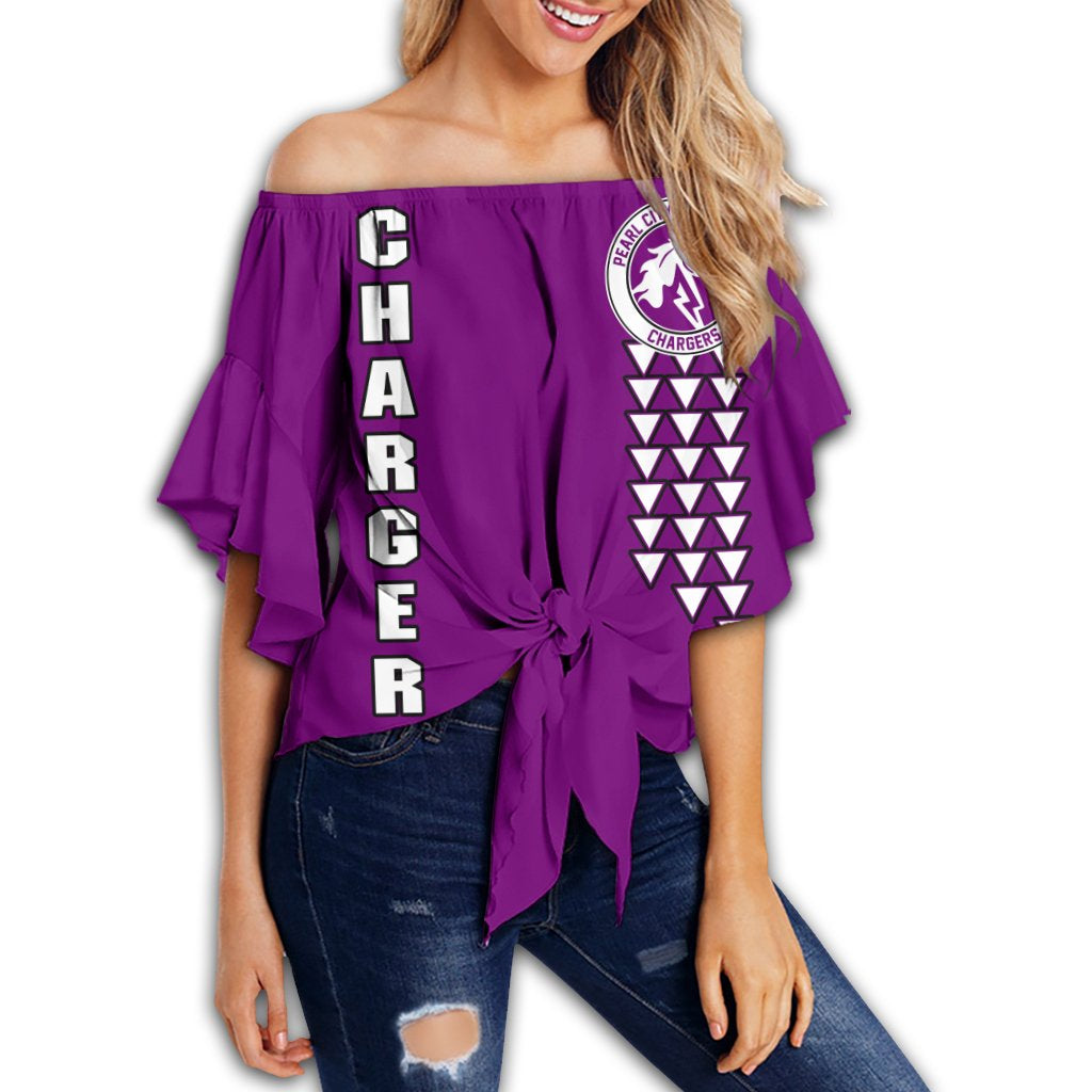 (Personalised) Hawaii - Pearl City High Custom Your Class Off Shoulder Waist Wrap Top AH Female Purple - Polynesian Pride