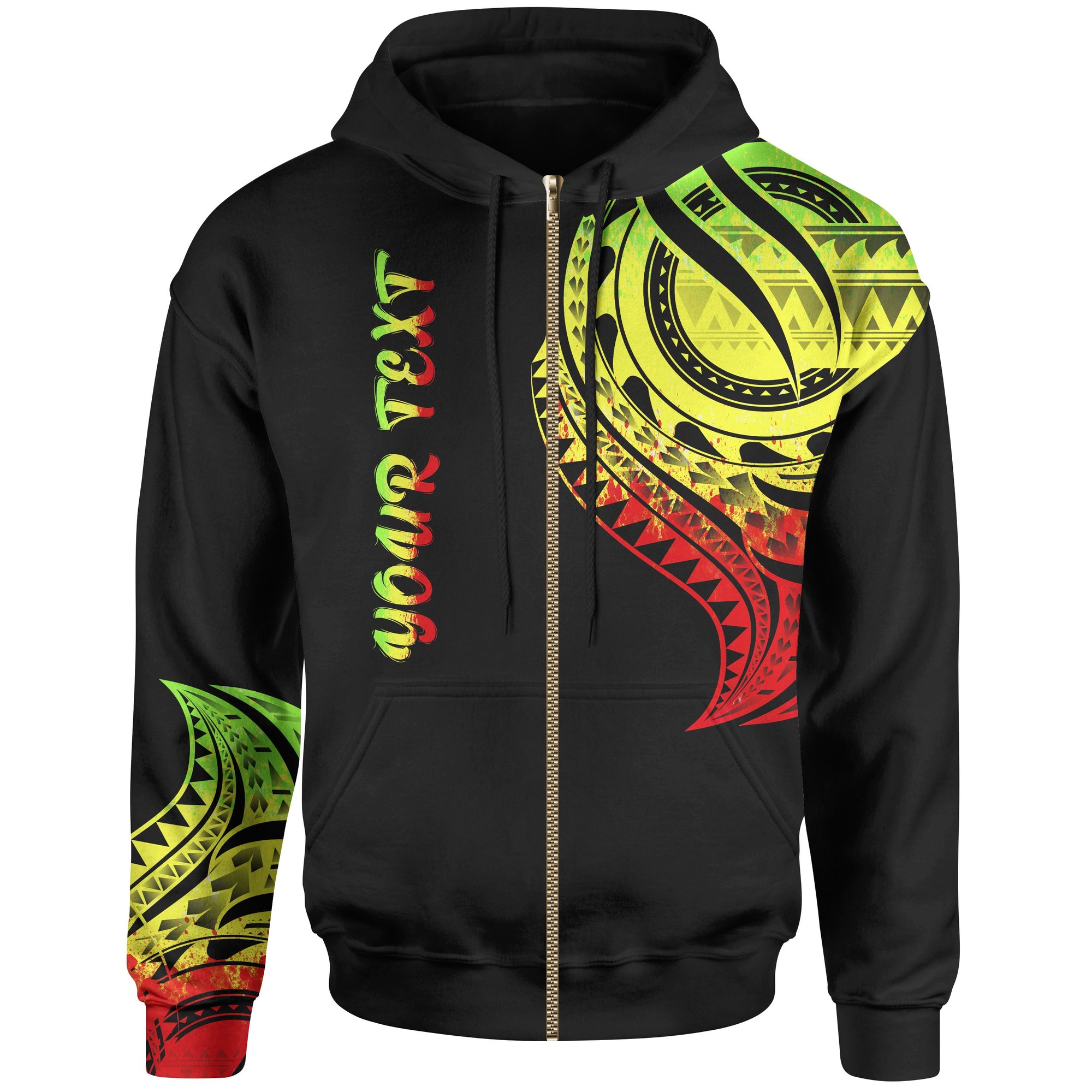 Hawaii Custom Zip Hoodie Hawaii Tatau Reggae Patterns Unisex Black - Polynesian Pride