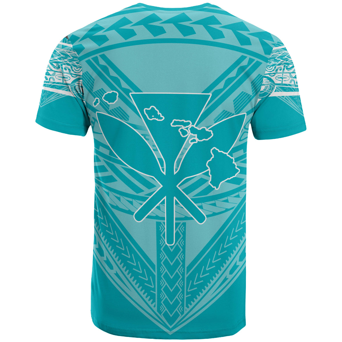 Hawaiian Kanaka Map Football Jersey T Shirt Cyan and White Roger Style - Polynesian Pride