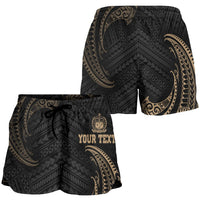 Samoa Polynesian Custom Personalised Women's Shorts - Gold Tribal Wave - Polynesian Pride