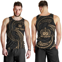 Samoa Polynesian Custom Personalised Men's Tank Top - Gold Tribal Wave Black - Polynesian Pride