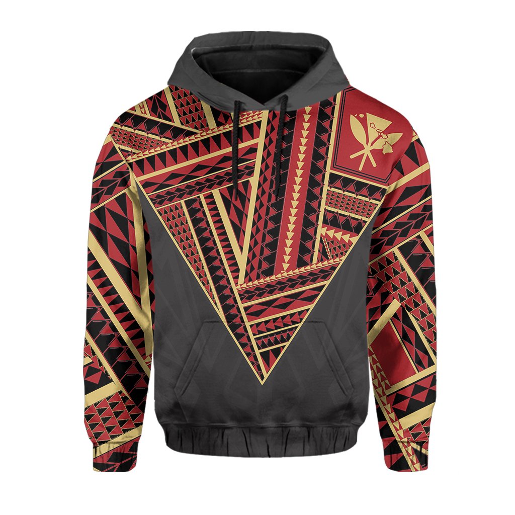 Hawaii Hoodie Football Jersey Style Gray and Red - Polynesian Pride