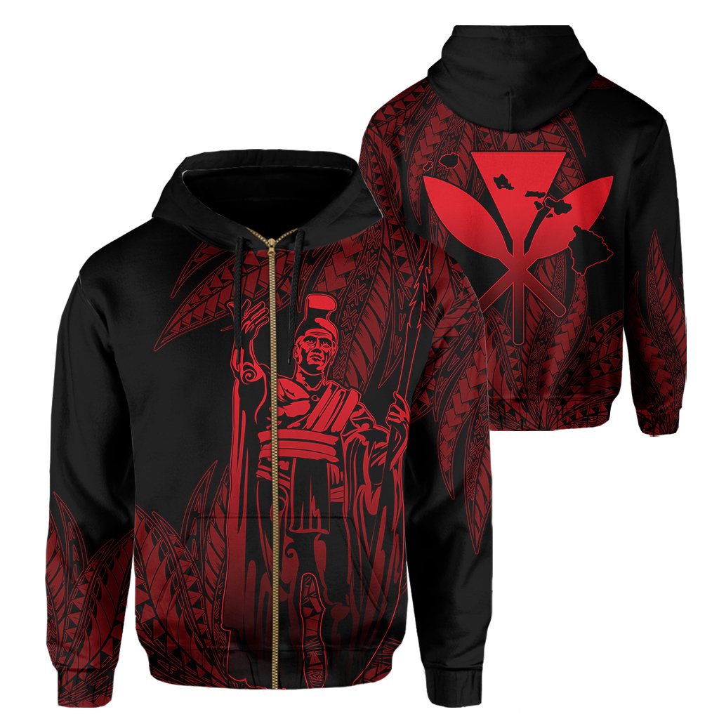 Hawaii King Polynesian Hoodie (Zip up) Durk Style Red Unisex Red - Polynesian Pride