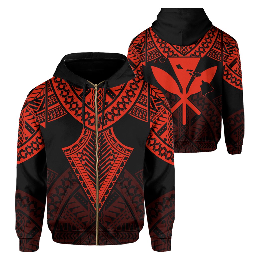 Hawaii Polynesian Hoodie Limited (Zip up) Tab Style Red Unisex Art - Polynesian Pride