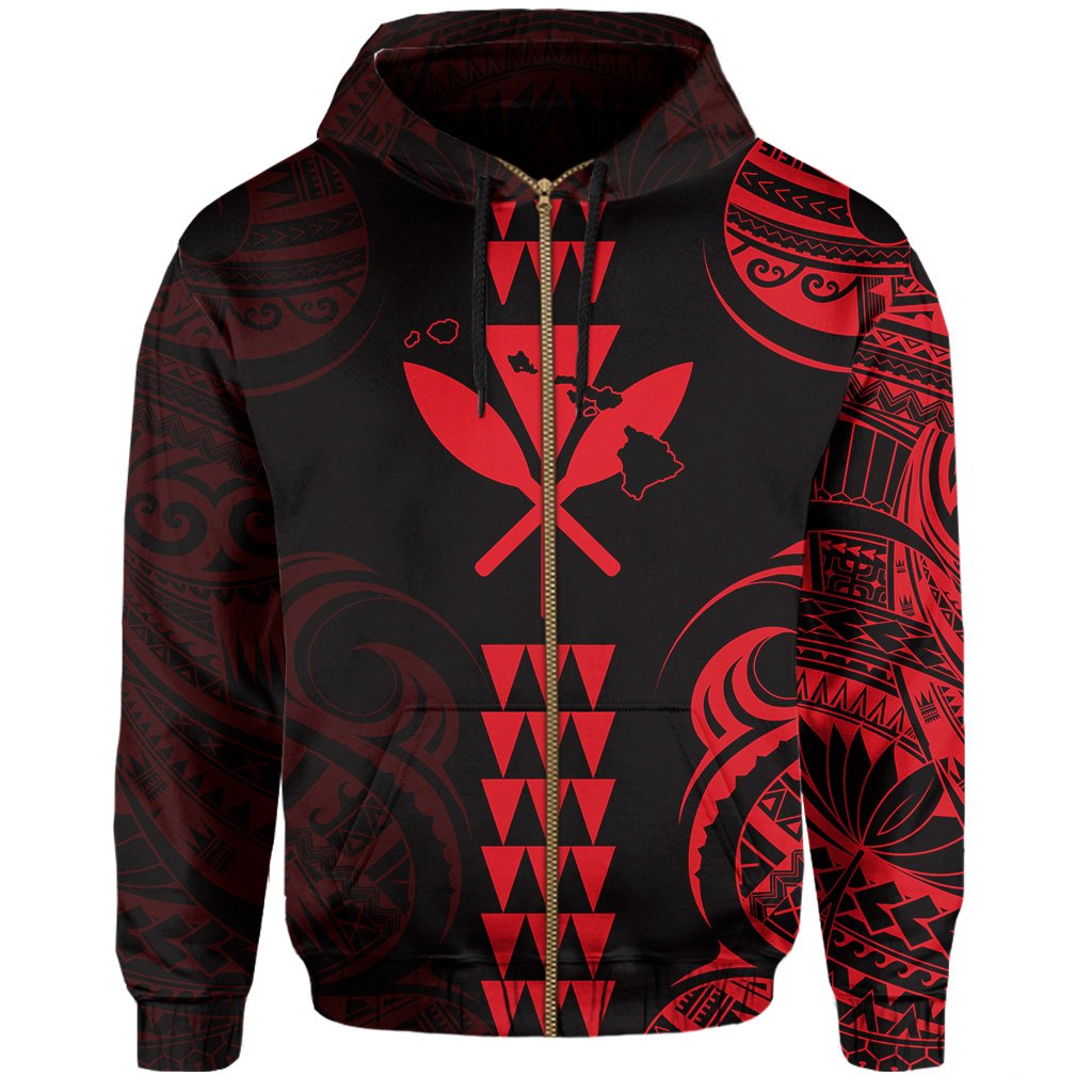 Kanaka Map Polynesian Kakau Hoodie (Zip up) Red - Polynesian Pride