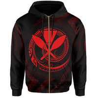 Polynesian Kanaka Shaka Map of Hawaii Zip Hoodie Red - Polynesian Pride
