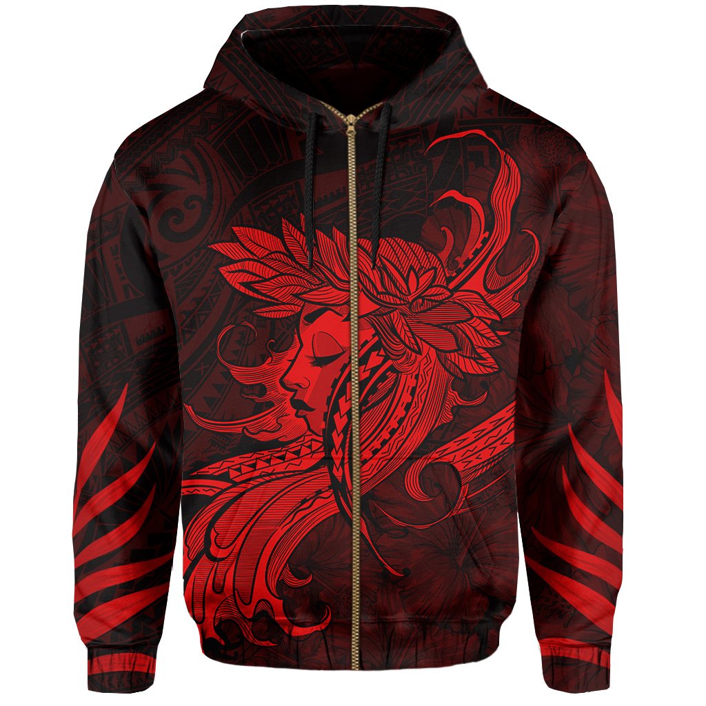 Polynesian Tropic Hula Girl Hibiscus Hawaii Zip Hoodie Red - Polynesian Pride