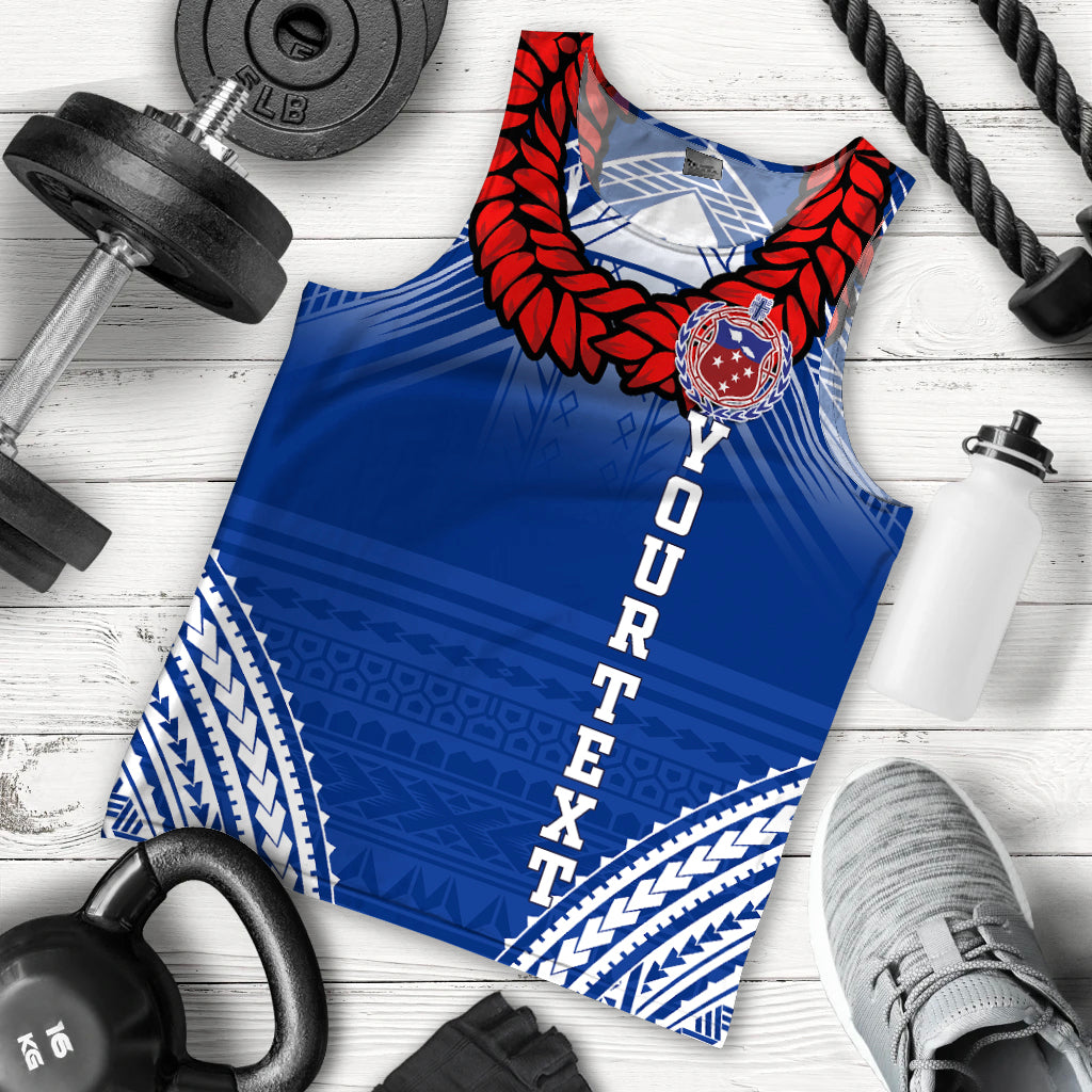 (Custom Personalised) Toa Samoa Rugby Ula Fala Art Men Tank Top - LT12 Blue - Polynesian Pride