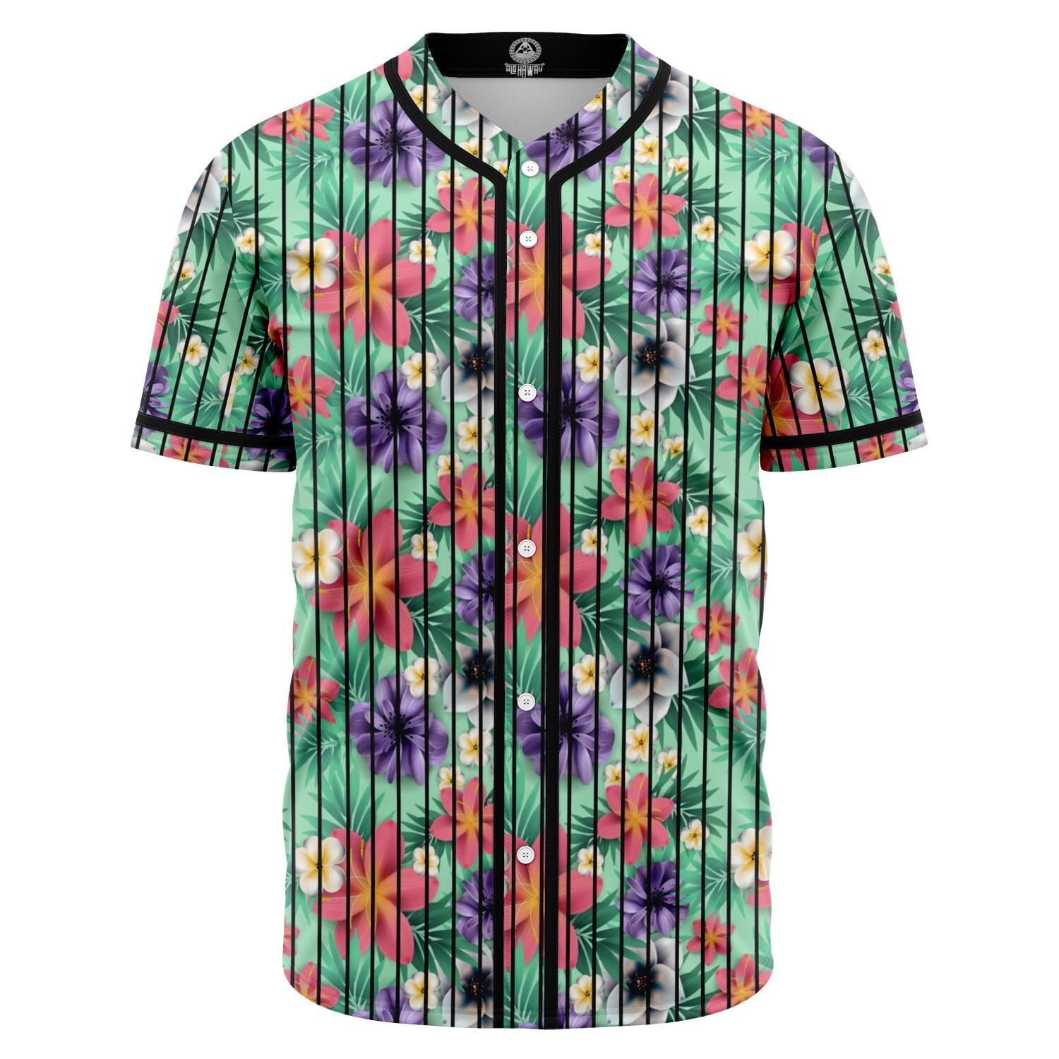 Hawaii Tropical flower, blossom cluster seamless Baseball Jersey Black - Polynesian Pride