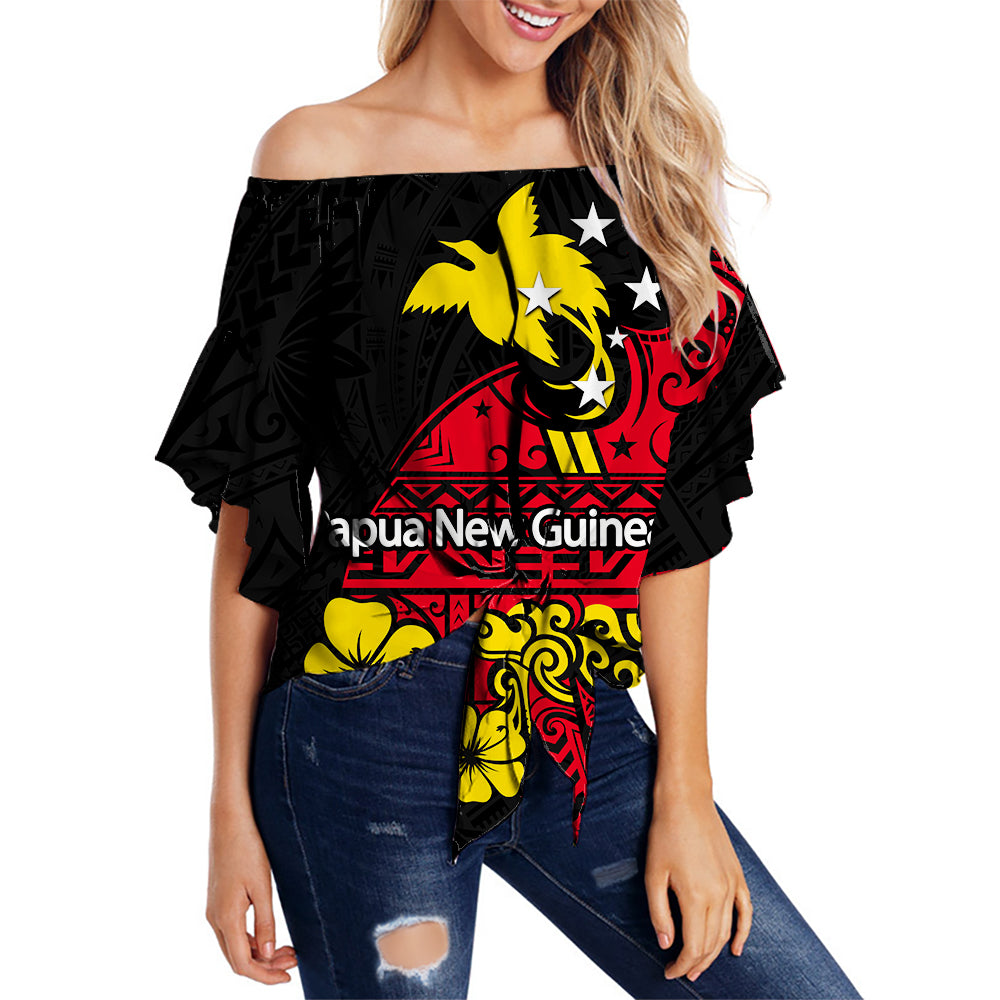 Papua New Guinea Off Shoulder Waist Wrap Top No.1 LT6 Female Red - Polynesian Pride