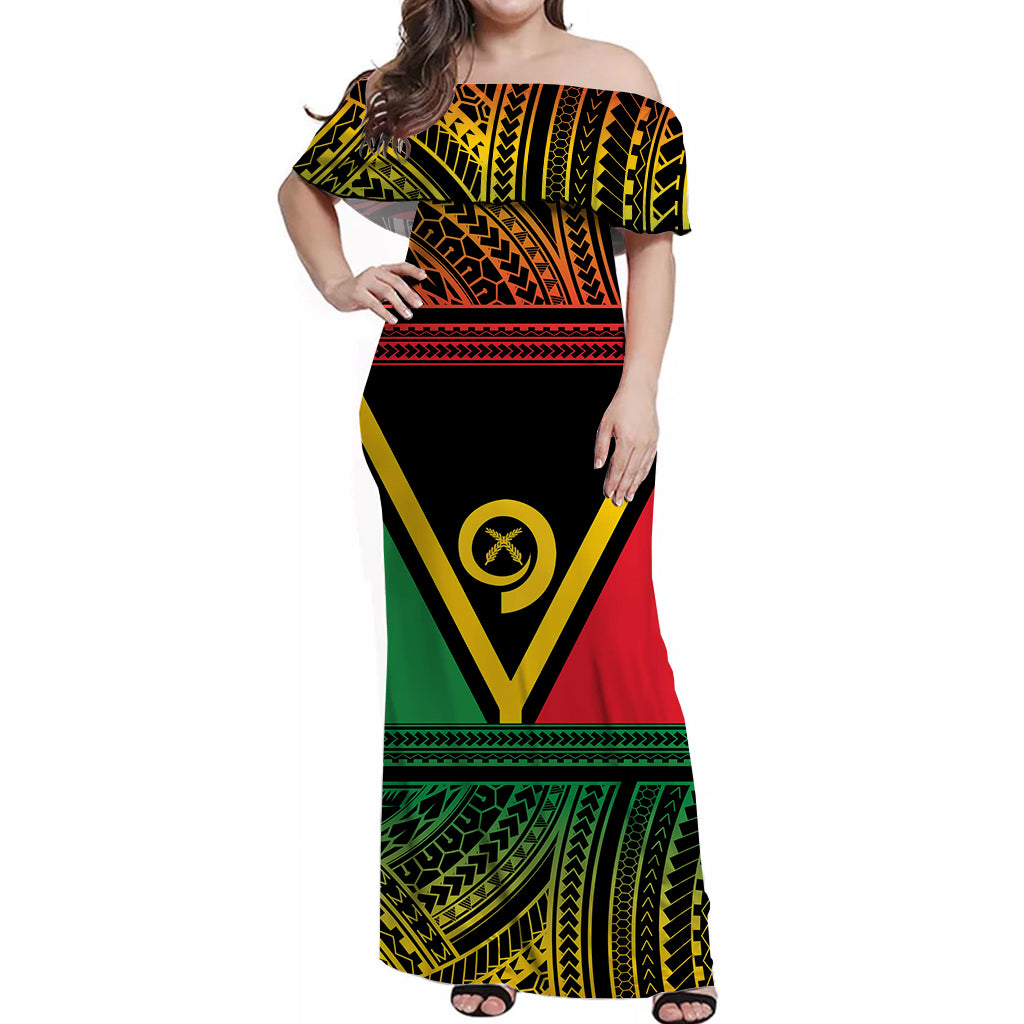 Vanuatu Off Shoulder Long Dress Polynesian LT6 Women Black - Polynesian Pride