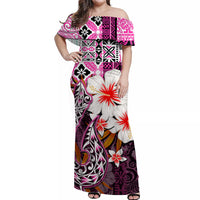 Hawaii Fish Hook Off Shoulder Long Dress Pink Style LT6 Long Dress Pink - Polynesian Pride