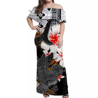 Custom Hawaiian Tribal Hammerhead Shark Tattoo Matching Hawaiian Shirt and Dress with Polynesian Hibiscus Black White LT6 - Polynesian Pride