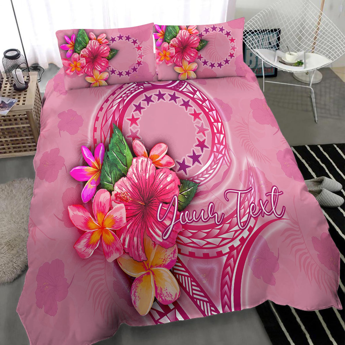 Cook Islands Polynesian Custom Personalised Bedding Set - Floral With Seal Pink - Polynesian Pride