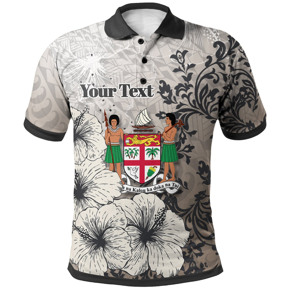 Fiji Polo Custom Vintage Luxury Floral Style Unisex Nude - Polynesian Pride